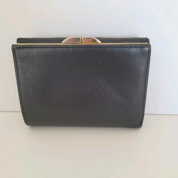 Givenchy Vintage Leather Wallet Kisslock Black Bifold Medium Compact Logo Ostric - Picture 2 of 14